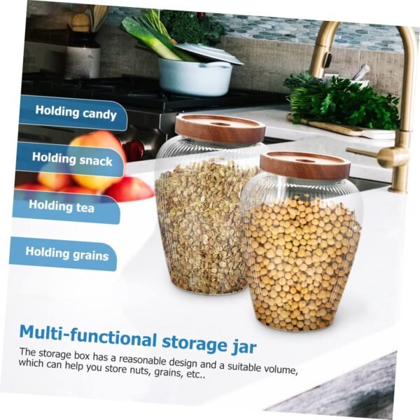 Luxshiny Glass Jar Airtight Lids Food Storage Container with Pump Storage Containers Bins Machine Clear Filter Paper Holder Basket Coffee Filter Canisters Cup Drink Dryer Jars Wood - Image 3