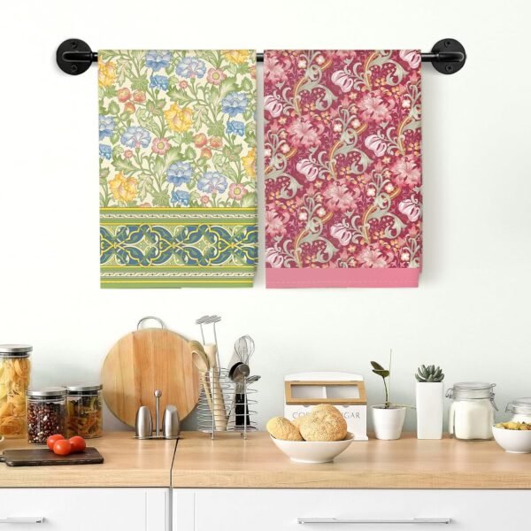 4Pcs Vintage Flower Kitchen Tea Towels 100% Cotton Colorful Leaves Hand Towels Multiple Uses Quick Dry Dish Cloth for Table, Kitchen Decor, Housewarming Gifts - Image 6
