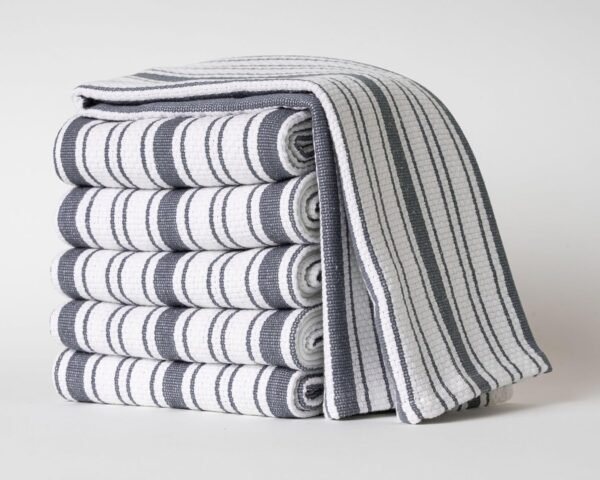 Kitchen Towels Set – Pack of 6 (20’’ x 30’’) Extra Large Premium Cotton Dish Towels for Kitchen – Basket Weave Towels – Highly Absorbent – 100% Cotton – with Hanging Loop – Dark Grey - Image 2