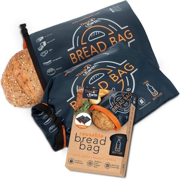 Think4Earth® - (2 Pack) Bread Bag - Reusable freezer bread bag for homemade bread maker gift giving - Bread Container for Sourdough Loafs Storage, Large Bread Bags for Homemade Bread with Lining