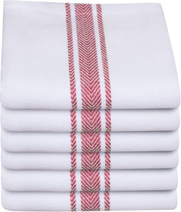Kitchen Towels | Cotton Dish Towels for Drying Dishes| Absorbent Kitchen Dish Towels, Dish Cloths| Tea Towels for Embroidery |6 Pack (Red Stripes)