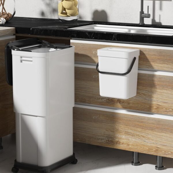 Garbage Can with Wheels,20L-45L Adjustable Capacity Kitchen Trash Can with Lid and 5L Mini Countertop Compost Bin Set, Plastic Trash can for Bathroom, Bedroom, Office (45Liters + 5Liters) - Image 2
