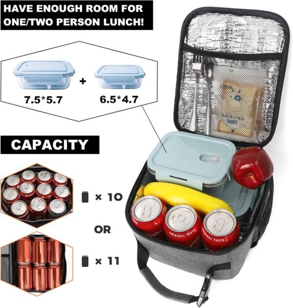 Femuar Lunch Box for Men Women Adults, Small Lunchbox for Work Picnic - Reusable Lunch bag Portable Lunch tote, Grey - Image 3