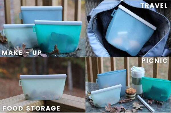 Reusable Silicone Food Storage Bags, 3 pack, Multi Use Leakproof Meal Prep Containers & Freezer Bags, Lunch Bags | Makeup Bag & Travel Containers | BPA Free, Dishwasher and Microwave Safe - Image 2