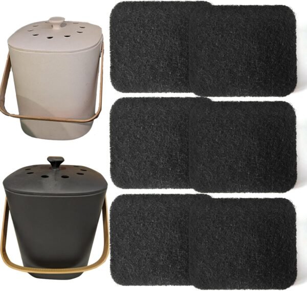 Compost Bin Odor Filters Replacement Oval Activated Carbon Filters for Bamboozle Compost Bin, Indoor Countertop Composter, Compatible with Bamboozle Indoor Kitchen Trash Can (6 Pack)