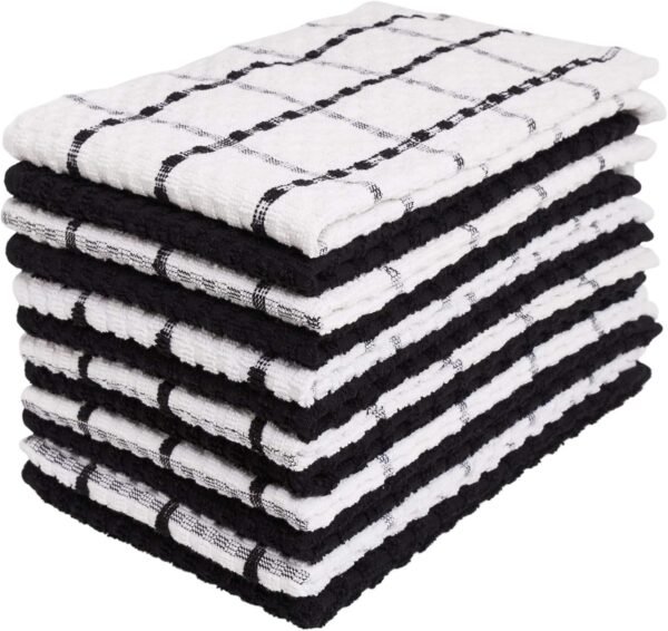 Kitchen Towels - Dish Towels and Dish Cloths - Hand Towel and Dishcloths Sets - 100% Soft Ring Spun Combed Cotton - Great for Cooking in Kitchen or Household Cleaning - Size 15" x 25" (Black, 12)