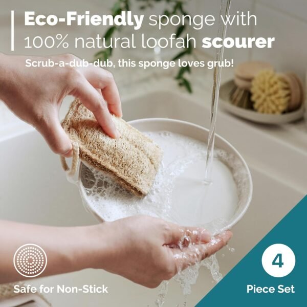 Jungle Culture Eco Sponge Set of 4 • Eco Friendly Natural Dishwashing Sponges • Non-Scratch, Biodegradable & Durable • Double Sided Loofah Kitchen Scourer • Compostable & Reusable Washing Up Sponges - Image 4