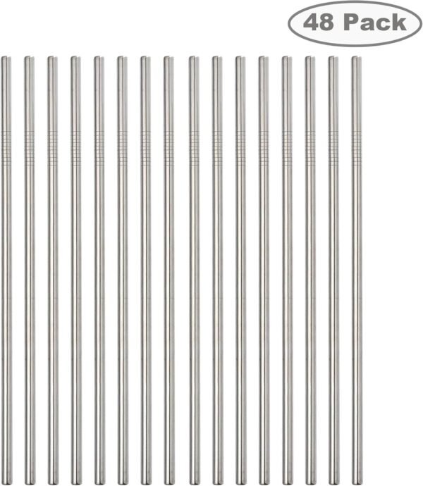 Set of 48 Stainless Steel Metal Straws 8.5'' Reusable Drinking Straws For 20oz Tumblers Yeti 6mm Diameter (48 Straight ) Silver - Image 2