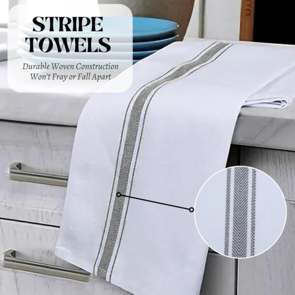 Kitchen Towels | Cotton Dish Towels for Drying Dishes| Absorbent Kitchen Dish Towels, Dish Cloths| Tea Towels for Embroidery |6 Pack (Grey Stripes) 15"x25" - Image 2