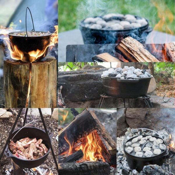 Camping Dutch Oven, 9 Qt Pre-Seasoned Camping Cookware Pot With Lid - Lid Lifter, Cast Iron Deep Pot with Metal Handle for Camping Cooking BBQ Baking Campfire Modern Black - Image 5