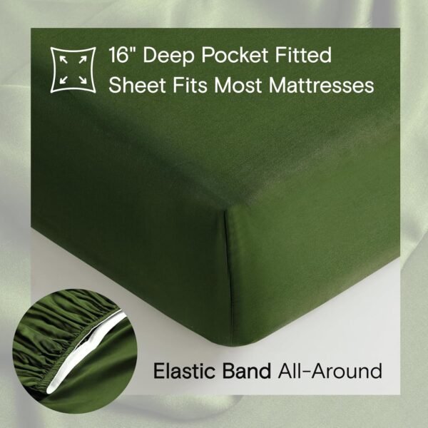 DOZ Sheet Set, 100% Viscose derived from Bamboo, Organically Grown, Buttery Soft, Cooling Sheets, High GSM, Deep Pockets - 3 Piece - 2 Pillowcases 1 Fitted Sheet (Forest, Queen) - Image 4