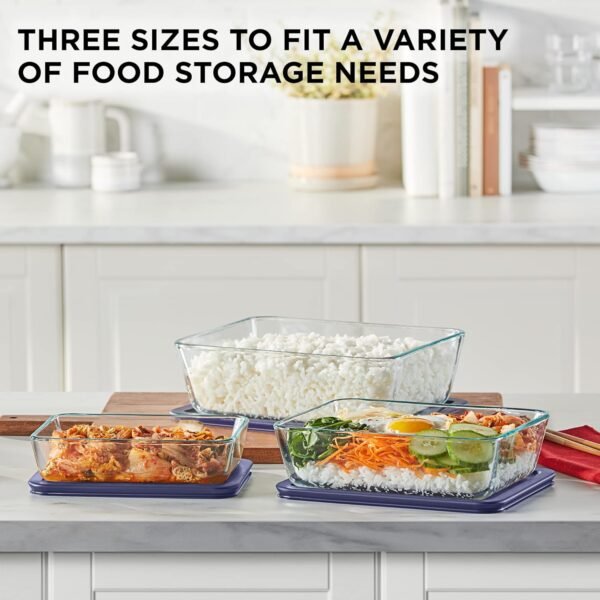 Pyrex Simply Store 3-Pack (3, 6 & 11 Cup) Large Rectangular Glass Food Storage Containers Set, Snug Fit Non-Toxic Plastic BPA-Free Lids, Freezer Dishwasher Microwave Safe - Image 4