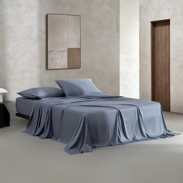 Calvin Klein - Queen Sheets, 100% Organic Cotton Sateen Bedding Set with Deep Pockets, 300-Thread Count Silky Bedding Essentials, Oeko-Tex & GOTS Certified (Organic Earth Dusk Blue, Queen) - Image 4