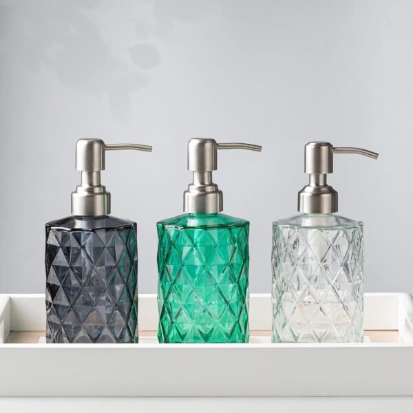 Easy Tang Glass Hand Dish Soap Dispenser for Bathroom Kitchen 12 Oz Crystal Design with Silver Pump Refillable Liquid Soap Dispenser (Clear) - Image 9