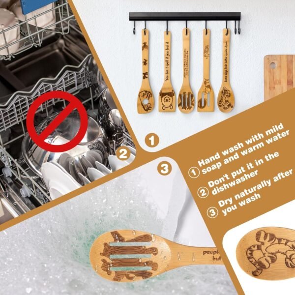 6PCS Cartoon Bamboo Wooden Spoon Set for Cooking, Bear Kitchen Accessories, Organic Food Cooking Utensils, Tiger Spatula for Kitchen Decor, Cookware Gifts for Women, Cute Bear Birthday Gifts for Women - Image 7