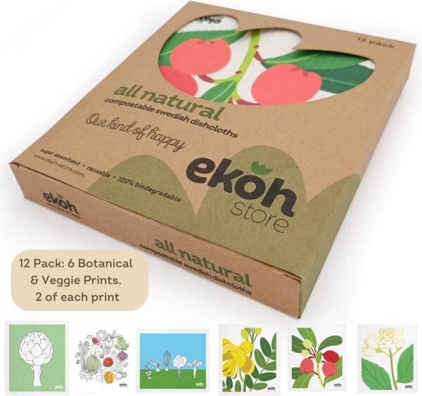 EKOH Swedish Dishcloths for The Kitchen - 12 Pack Cleaning Cloths for The Home - 100% Biodegradable Dish Cloths a Paper Towel and Plastic Sponge Alternative (Scandi Botanical, Scandinavian) - Image 8
