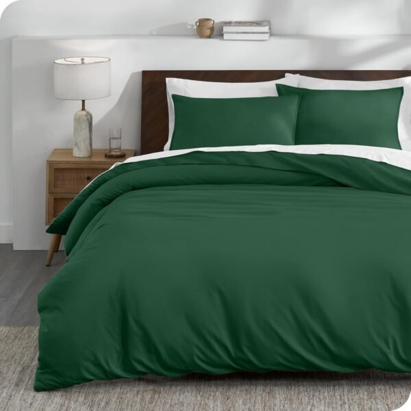 Bare Home 100% Organic Cotton Jersey Duvet Cover Set - Twin/Twin XL Size - Ultra Soft - 100% Cotton - 2pcs - Corner Ties - Button Closure - BedDuvet Cover & Pillow Shams (Twin/Twin XL, Forest Green)