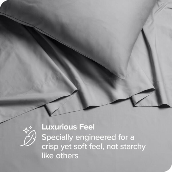 Bare Home 100% Organic Cotton Queen Sheet Set - Crisp Percale Weave - Cool, Breathable, and Hypoallergenic - Bedding Sheets & Pillowcases - Luxury Hotel Sheet Set (Queen, Light Grey) - Image 7