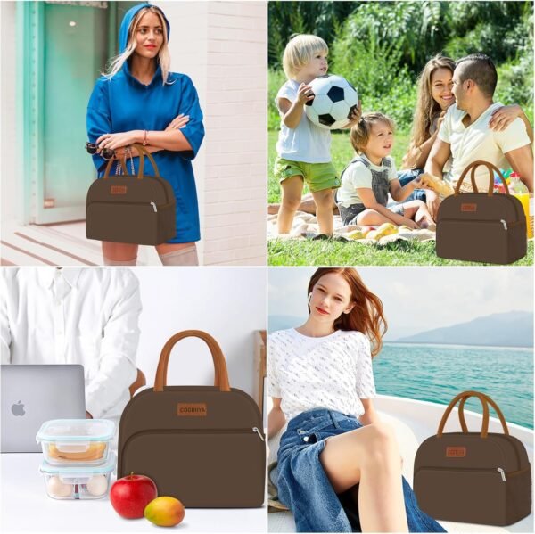 Coobiiya Lunch Bag Women, Lunch Box Lunch Bag for Women Adult Men, Small Leakproof Cute Lunch Tote Large Capacity Reusable Insulated Cooler Lunch Container for Work/Office/Picnic/Travel-Brown - Image 7
