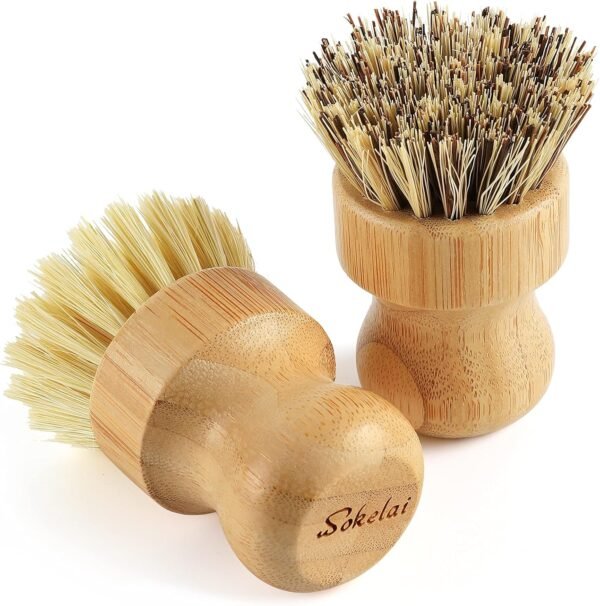 Bamboo Dish Scrub Brushes Set for Kitchen - Wooden Cleaning Scrubbers Brushes, Eco-Friendly Natural Dishes Washing Brush for Dishwashing Cast Iron Pots Pans Skillet Vegetables Sink, Set of 2 - Image 7