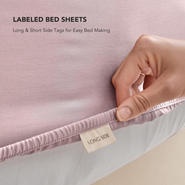 EVERGRACE Cotton TENCEL Sheets Queen Size 4 Piece Set, Silky Soft Cooling Bed Sheets, Luxury Organic Eucalyptus Lyocell Sheets with Deep Pocket, 1 Fitted Sheet, 1 Flat Sheet, 2 Pillowcases, Mauve Pink - Image 7