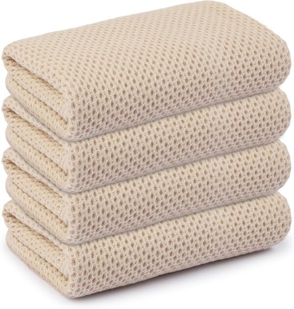 4 Pcs Quick Drying Dish Towels, 100% Cotton Dish Cloth, Quick Drying Waffle Weave Kitchen Towels Dish Rags (Beige, 13×28)