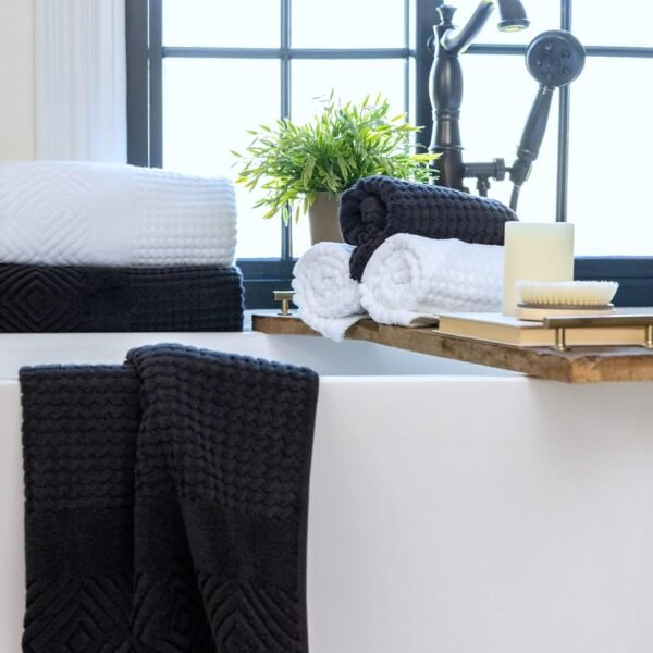 Texere 100% Organic Cotton Diamond Jacquard 700 GSM Luxury Bath Towel Sets - Ultra Soft and Absorbent Hotel and Spa Quality (Diamond, Black, 2 Bath Towels) - Image 3