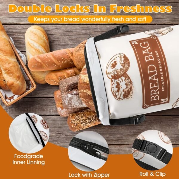 2 Pcs Bread Storage for Homemade Bread, Reusable Bread Bags Storage Bag With Zipper, Large Freezer Container to Keep Bread Fresh, Perfect Bread Making Accessories - Image 3