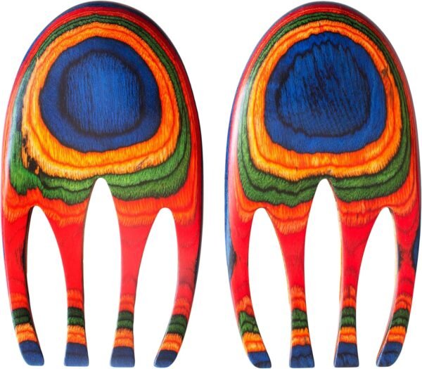 Baltique Marrakesh Collection Salad Hands Serving Utensil Set, Colorful Wooden Salad Servers