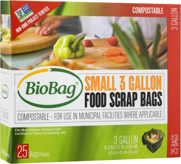 BioBag Premium Compostable Food Scrap Bags, 3 Gallon, 25 Count