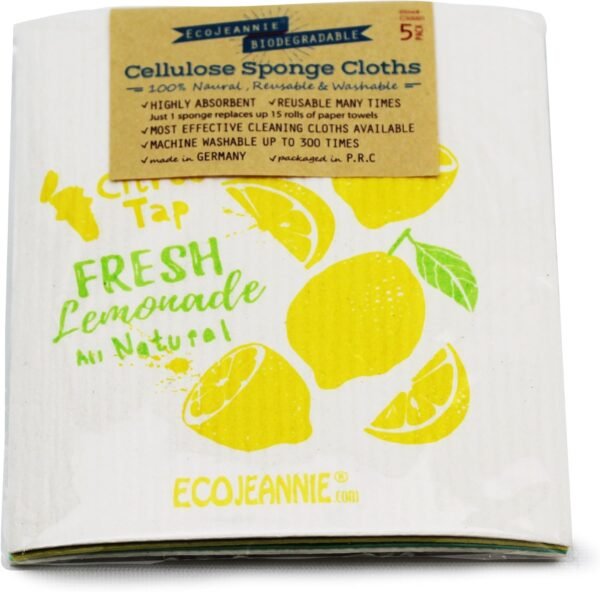 (5 Pack) EcoJeannie Eco-Friendly German Cleaning Cloth 100% Biodegradable Cellulose Sponge Cloths, Kitchen Cloths, GMO-Free, Reusable - Made in Germany Packaged in P.R.C. - Image 6