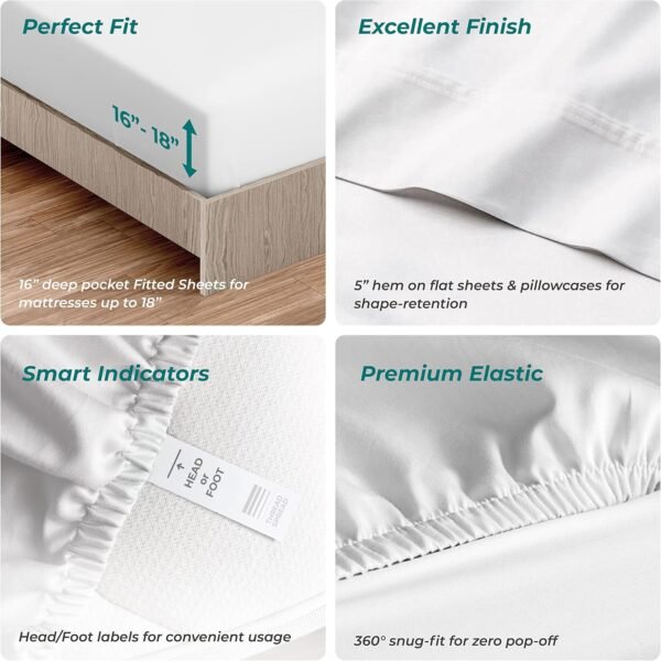 THREAD SPREAD 100% Organic Cotton Bed Sheet Set - Crisp and Cooling Percale Weave, Soft Breathable, Eco-Friendly, 4 Piece Bedding Set, Deep Pocket with All-Around Elastic, (California King, White) - Image 6