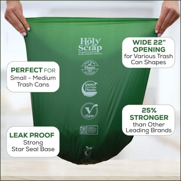 Medium Compostable Trash Bags - 6-8 Gallon, 50 Pack | Odorless, Plastic-Free & Decomposing Kitchen, Bathroom & Countertop Garbage Bags & Liners | Thick Bin Bags for Green & Food Waste - Image 3