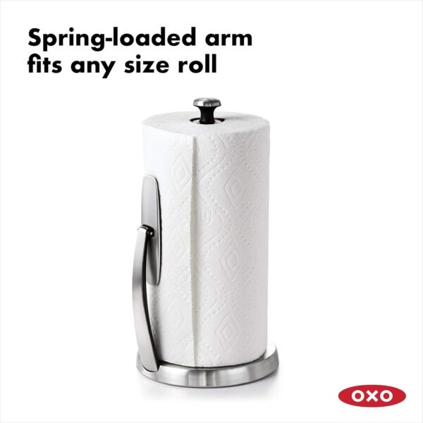 OXO Good Grips SimplyTear Paper Towel Holder - Stainless Steel (Silver & Black) - Image 3