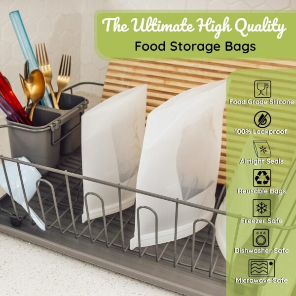 WeeSprout 100% Silicone Reusable Food Storage Bags - Set of 7 Leakproof & Airtight Bags (Four 4 Cup Bags and Three 6 Cup Bags), Freezer, Microwave, & Dishwasher Friendly, for Lunches and Snacks - Image 2