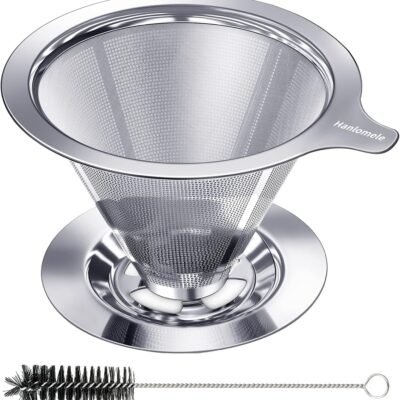 Pour Over Coffee Dripper, Paperless Reusable Coffee Filter, Pour Over Coffee Maker for Single Cup Brew, Double Mesh Design of Stainless Steel Cone Filter for Perfect Extraction (1-2 Cup)