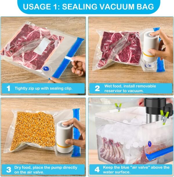 Sous Vide Bags, 52 PCS Handheld Electric Vacuum Sealer Sets for Anova, Joule Cookers, with 30 PCS Reusable Storage Bags, 4 Cooking Clips, 5 Sealing Clips - Image 5