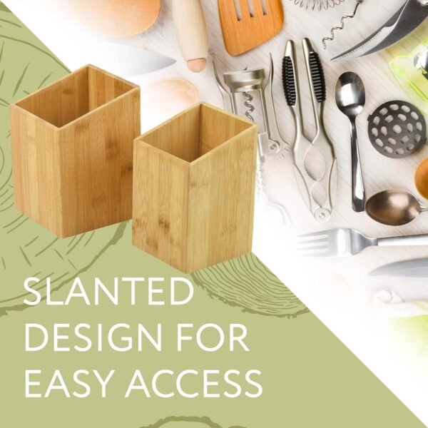 IMPRESA [2 Pack] Bamboo Utensil Holder for Clutter-Free Kitchen – Stylish Kitchen Utensil Crock for Elegant Display and Storage –Wooden Utensil Holder Set for Countertop – Bamboo Kitchen Accessories - Image 3