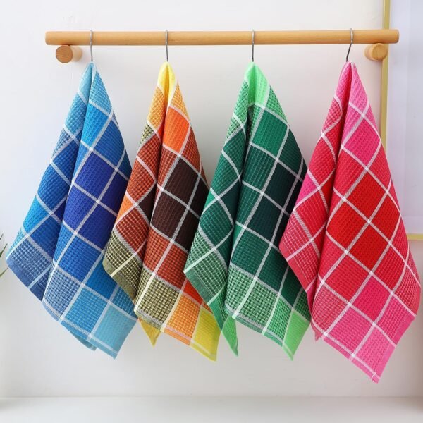 Bright Large Kitchen Towels, 4-Pack, 16 Inch x 26 Inch Buffalo Check Dish Towels for Washing Drying Dishes, Colorful Waffle Design Tea Towels Bar Towels, Buffalo - Image 2