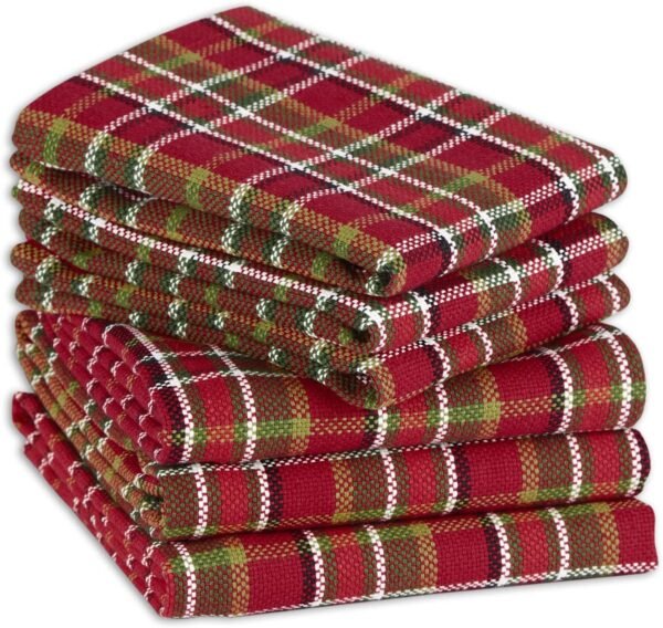 DII Heavy Duty Kitchen Towels Collection Long Lasting Quality, Cotton Dish Towel, 18x28"; Dish Cloth, 13x13", Tartan Plaid, 6 Piece - Image 2