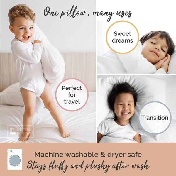 Toddler Pillow with Pillowcase - 13x18 Soft Organic Cotton Toddler Pillow for Sleeping - Washable Nap Pillow - Travel Pillow for Kids - Toddler Sleeping Pillow Toddler Bedding (White) - Image 6