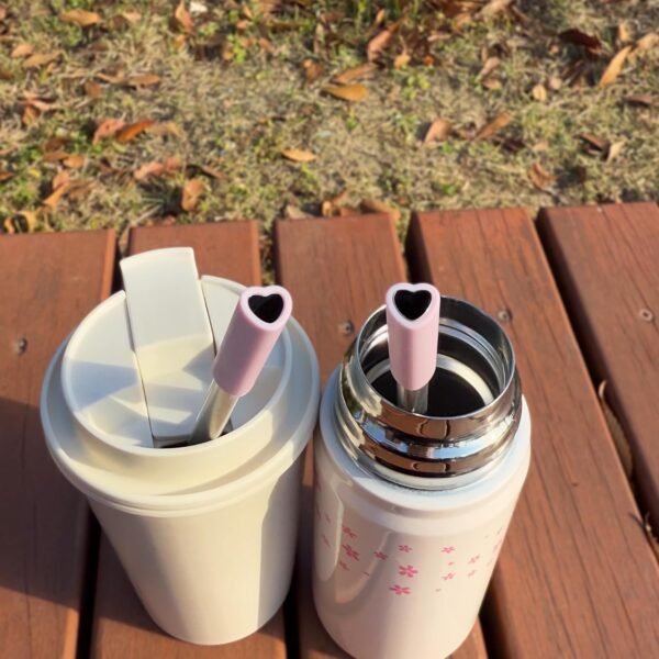 Heart Shaped Stainless Steel Reusable Metal Straws with Pink Silicone tips (Set of 4 straws) for coffee tumbler 20 oz accessories and Valentines day Christmas Birthday gift - Image 2