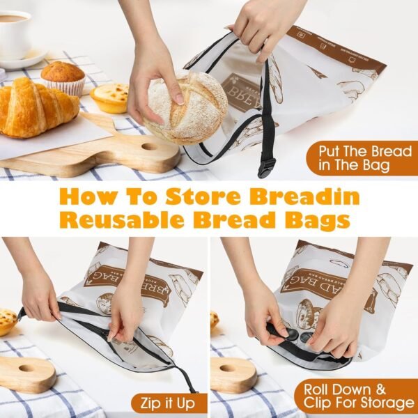 2 Pcs Bread Storage for Homemade Bread, Reusable Bread Bags Storage Bag With Zipper, Large Freezer Container to Keep Bread Fresh, Perfect Bread Making Accessories - Image 4
