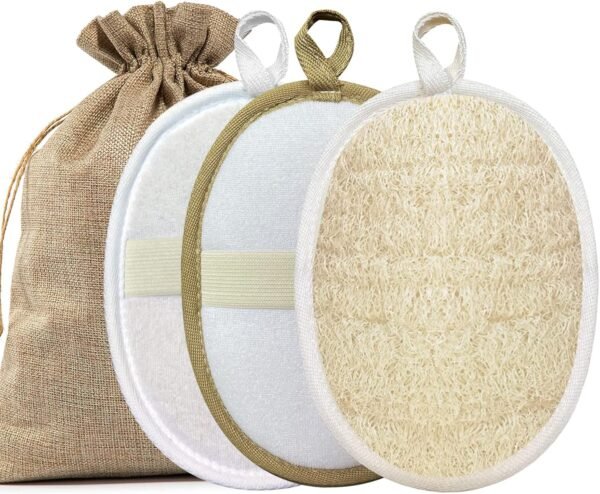 Large Natural Shower Loofah Sponge 7x5 inch, Exfoliating Body Scrubber, Premium Bath Sponge for Women and Men, Natural Luffa Made with Eco-Friendly and Biodegradable Large Lufas Pad 3 Packs
