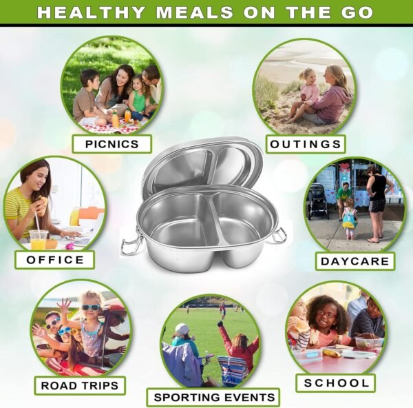 304 Stainless Steel Lunch Box, 14oz Leakproof 2 Compartment Bento Box, School Lunch or Snack Container - Image 5