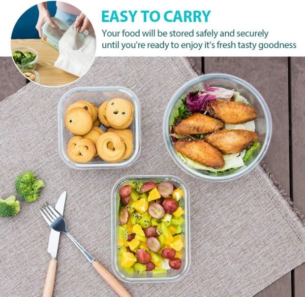 Bayco Glass Food Storage Containers with Lids, [24 Piece] Meal Prep, Airtight Bento Boxes, BPA Free & Leak Proof (12 lids & 12 Containers) - Blue - Image 5