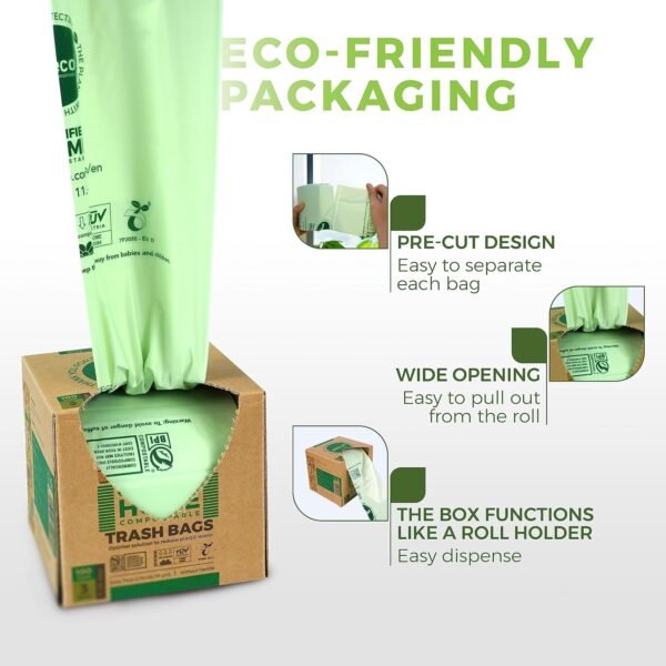 ANECO 100% Compostable Food Waste Bags 3 Gallon, 100 Count, Extra Thick Compost Bags for Countertop Bin, Small Compost Bag, Food Waste Bags with TUV OK Compost Home and BPI certified - Image 7