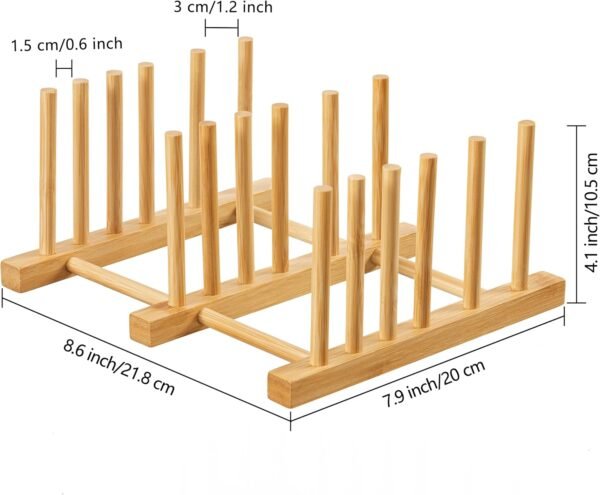 HBlife Bamboo Cutting Board Organizer, Wooden Cutting Board Holder Rack Baking Cookie Pan Sheets Racks Storage Stand for Kitchen Cabinet Countertop Bakeware Organizer (Bamboo 5 Slots 2pcs) - Image 2