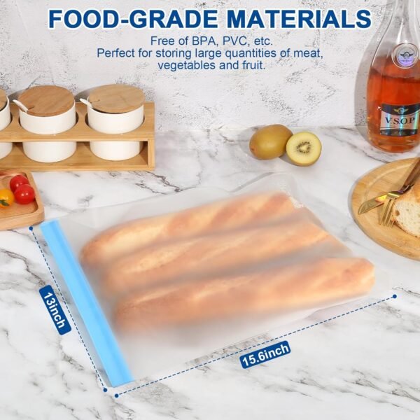 Lerine Reusable 2 Gallon Freezer Bags Dishwasher Safe, Reusable Freezer Bags 2 Gallon Capacity 13"x15.6", Leakproof BPA Free Reusable Bags for Marinate Meats, Vegetables, Home Organization - Image 4
