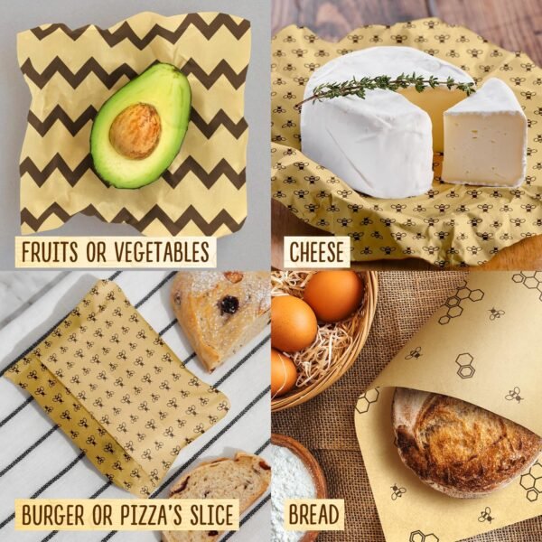 Generic BeeeWise Bee’s Wrap Reusable Beeswax Food Wraps, Eco-Friendly Organic Cotton Food Storage, Assorted 3 Pack (S, M, L) - Sustainable, Durable, Washable - Image 7